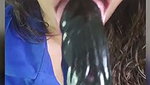 Beautiful girl show her boobs  suck black dilo