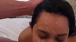 Two boys cum on girlfriend face