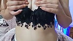 Sexy hot girl pressing her own boobs  enjoying