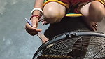 Sanu Vlogs showing side booobs while cleaning my fan