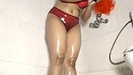 Big ass aunty taking bath  riding dilo