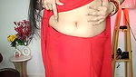 Beautiful bhabhi showing her boobs in transparent red saree