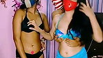 Three sexy ladies enjoying  having fun with partner