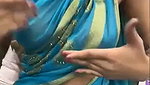 Beautiful girl show her boobs in blue saree