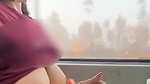 Monika showing her boob inside running train