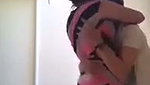 Boyfriend enjoying with gf  jerking cock