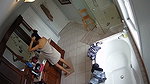 Beautiful girl after bath wearing dress in hotel room