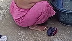 Mature aunty showing  washing cloth