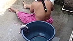Mature aunty showing  washing cloth