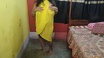 Sexy Bengali Bhabi fucking with Cucumber in her bedroom in yellow dress