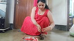 Sumi showing melons when cutting Watermelon vlog
