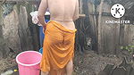 Anita Yadav bathing in indian style