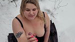 Hot blowjob in the cold taiga from a bbw blonde with a pretty face