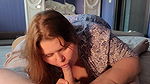 Taboo sex – Stepmother in a short robe sucks dick in bed