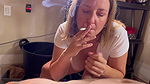 MILF Smoking Cigarette in Garage While Sucking Cock and Having Her Pussy Licked