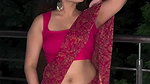 hot sizzling insta model sexy navel in pink saree 22