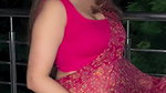 hot sizzling insta model sexy navel in pink saree 22