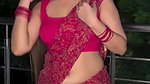 hot sizzling insta model sexy navel in pink saree 22
