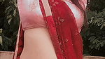 sexy chubby punjabi lady wide tummy and navel in red saree 22