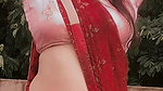 sexy chubby punjabi lady wide tummy and navel in red saree 22