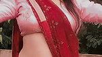 sexy chubby punjabi lady wide tummy and navel in red saree 22