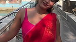 hot slim desi girl sexy navel chain in red saree 22
