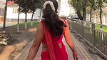 hot slim desi girl sexy navel chain in red saree 22