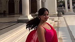 hot slim desi girl sexy navel chain in red saree 22