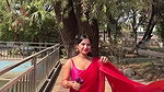 hot slim desi girl sexy navel chain in red saree 22