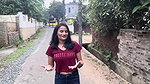desi girl walking in red tshirt showing navel 22