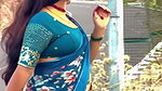 hot aunty fleshhy open deep navel in blue saree on road 22