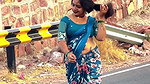 hot aunty fleshhy open deep navel in blue saree on road 22