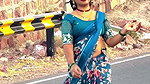 hot aunty fleshhy open deep navel in blue saree on road 22