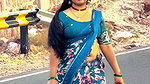 hot aunty fleshhy open deep navel in blue saree on road 22