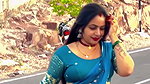 hot aunty fleshhy open deep navel in blue saree on road 22
