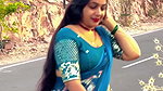 hot aunty fleshhy open deep navel in blue saree on road 22