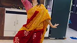 Moksha Sexy Wide Navel show in orange saree 22
