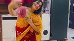 Moksha Sexy Wide Navel show in orange saree 22