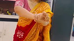 Moksha Sexy Wide Navel show in orange saree 22