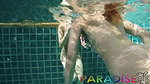 Underwater public pool threesome with two cock hungry sluts
