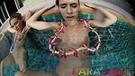 Underwater public pool threesome with two cock hungry sluts