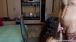 Curly brunette anal rammed and spitroasted in a threesome