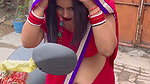 sexy desi lady hot deep navel in red saree from public2