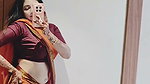 sexy mirror navel selfie lady in orange saree2