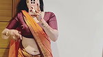 sexy mirror navel selfie lady in orange saree2