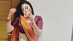 sexy mirror navel selfie lady in orange saree2