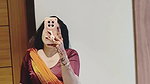 sexy mirror navel selfie lady in orange saree2