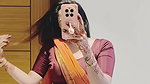 sexy mirror navel selfie lady in orange saree2