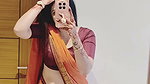 sexy mirror navel selfie lady in orange saree2