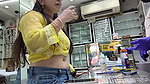 sexy nerd girl hot navel piercing in yellow top 2 2